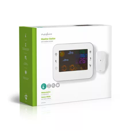 Meteorológiai állomás | Bel- és Kültéri | Vezeték nélküli időjárás érzékelőt tartalmaz | Időjárás előrejelzés | Idő kijelzővel | Színes LCD Kijelző | Ébresztő funkcióval