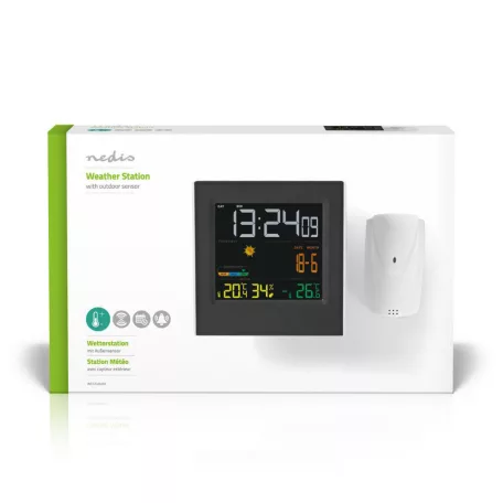 Meteorológiai állomás | Bel- és Kültéri | Vezeték nélküli időjárás érzékelőt tartalmaz | Időjárás előrejelzés | Idő kijelzővel | LED Kijelző | Ébresztő funkcióval