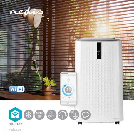 Nedis mobil klíma SmartLife 3 az 1-ben Légkondicionáló | Wi-Fi | 12000 BTU | 100 m³ | Párátlanítás | Android™ / IOS | Energia osztály: A | 3-sebességes | 65 dB | Fehér