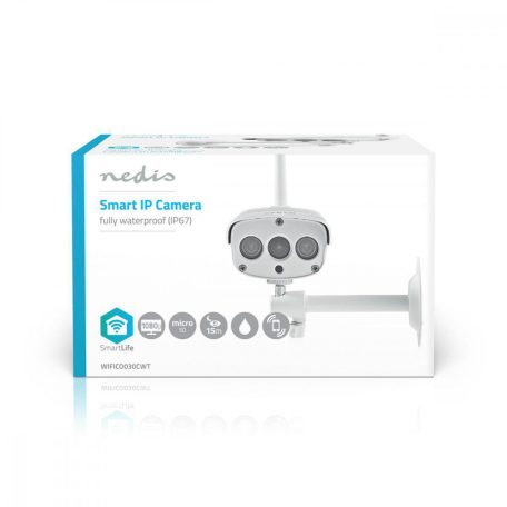 SmartLife kültéri kamera | Wi-Fi | Full HD 1080p | IP67 | Felhőalapú Tárolás (opcionális) / microSD (nem tartozék) | 12 V DC | Mozgásérzékelővel | Éjjellátó | Fehér