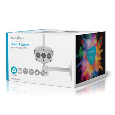 SmartLife kültéri kamera | Wi-Fi | Full HD 1080p | IP67 | Felhőalapú Tárolás (opcionális) / microSD (nem tartozék) | 12 V DC | Mozgásérzékelővel | Éjjellátó | Fehér