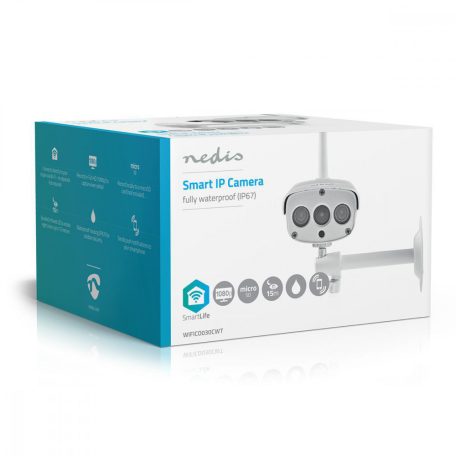 SmartLife kültéri kamera | Wi-Fi | Full HD 1080p | IP67 | Felhőalapú Tárolás (opcionális) / microSD (nem tartozék) | 12 V DC | Mozgásérzékelővel | Éjjellátó | Fehér