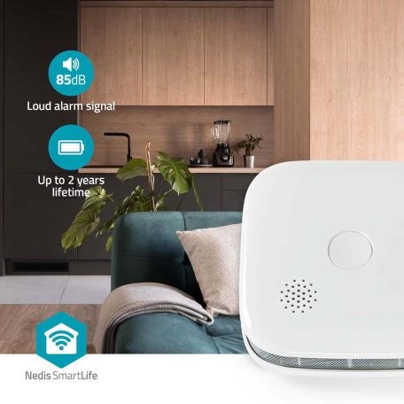 SmartLife füstérzékelő | Wi-Fi | Elemes Áramellátás | Érzékelő élettartama: 10 év | EN 14604 | Max. akku élettartam: 24 Hónap | 85 dB | Fehér | 1 db