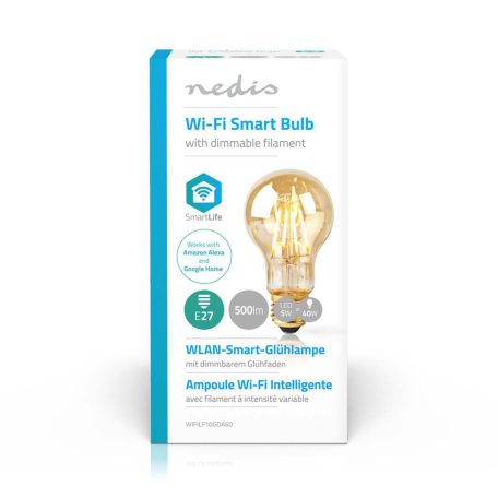 SmartLife LED izzó | Wi-Fi | E27 | 500 lm | 5 W | Meleg Fehér | 2200 K | Üveg | Android™ / IOS | A60 | 1 db