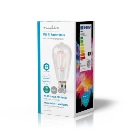 SmartLife LED izzó | Wi-Fi | E27 | 500 lm | 5 W | Meleg Fehér | 2700 K | Üveg | Android™ / IOS | ST64 | 1 db
