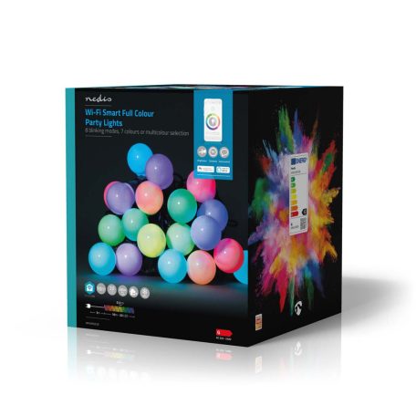 SmartLife Dekoratív Lámpák | Party LED füzér | Wi-Fi | Fehér / RGB | 20 db. LED | 10 m | Android™ | Izzó átmérő: 50 mm