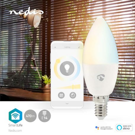 SmartLife LED Izzó | Wi-Fi | E14 | 470 lm | 4.9 W | Meleg és lehűlni fehér | 2700 - 6500 K | Android™ / IOS | Gyertya | 1 db