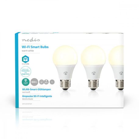 SmartLife LED Izzó | Wi-Fi | E27 | 800 lm | 9 W | Meleg Fehér | 2700 K | Android™ / IOS | A60 | 3 db