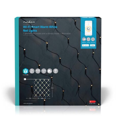 SmartLife Karácsonyi Fények | Háló | Wi-Fi | Meleg Fehér | 400 db. LED | 3.00 m | 3 x 3 m | Android™ / IOS