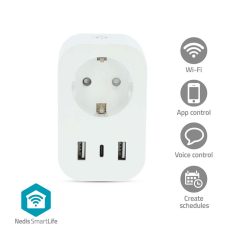   SmartLife Intelligens Csatlakozó | Wi-Fi | IP21 | Teljesítmény mérő | 3680 W | Type F (CEE 7/7) / 1x USB-C™ / 2x USB | 0 - 55 °C | Android™ / IOS | Fehér | 1 db