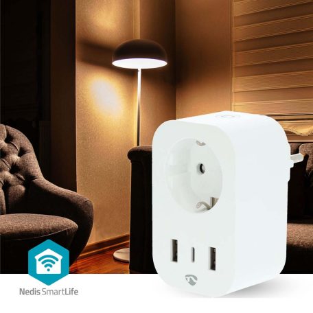SmartLife Intelligens Csatlakozó | Wi-Fi | IP21 | Teljesítmény mérő | 3680 W | Type F (CEE 7/7) / 1x USB-C™ / 2x USB | 0 - 55 °C | Android™ / IOS | Fehér | 1 db