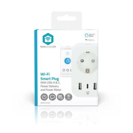 SmartLife Intelligens Csatlakozó | Wi-Fi | IP21 | Teljesítmény mérő | 3680 W | Type F (CEE 7/7) / 1x USB-C™ / 2x USB | 0 - 55 °C | Android™ / IOS | Fehér | 1 db