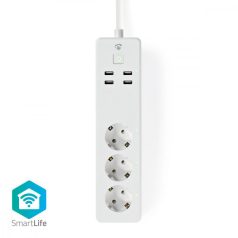   SmartLife elosztót | Wi-Fi | 3x Földelt csatlakozó (CEE 7/3) / 4 x USB | 16 A | 3680 W | 1.8 m | -10 - 40 °C | Android™ / IOS | Fehér