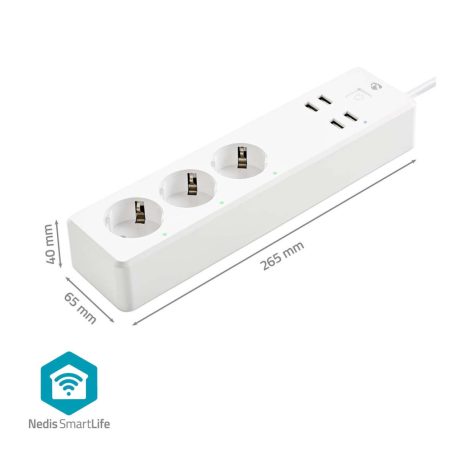 SmartLife elosztót | Wi-Fi | 3x Földelt csatlakozó (CEE 7/3) / 4 x USB | 16 A | 3680 W | 1.80 m | -10 - 40 °C | Android™ / IOS | Fehér