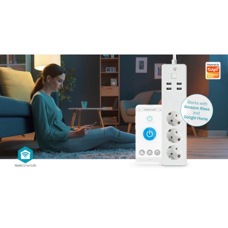 SmartLife elosztót | Wi-Fi | 3x Földelt csatlakozó (CEE 7/3) / 4 x USB | 16 A | 3680 W | 1.80 m | -10 - 40 °C | Android™ / IOS | Fehér