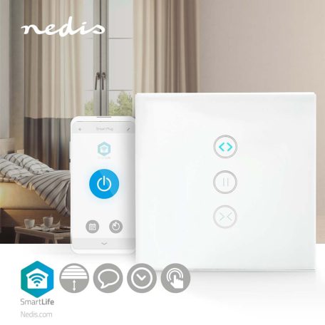 SmartLife fali kapcsoló | Wi-Fi | Függöny / Napernyő / Redőny | Fali Tartó | 300 W | Android™ / IOS | Üveg | Fehér