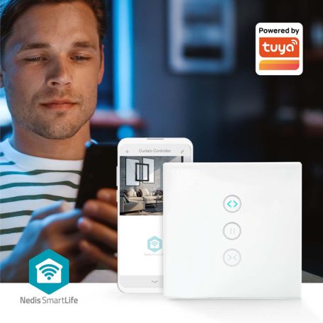 SmartLife fali kapcsoló | Wi-Fi | Függöny / Napernyő / Redőny | Fali Tartó | 300 W | Android™ / IOS | Üveg | Fehér