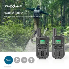   Walkie-Talkie szett | 2 Kézibeszélő | Legfeljebb 5 km | Frekvencia csatornák: 8 | PTT / VOX | Max. 2.5 óráig | Fekete