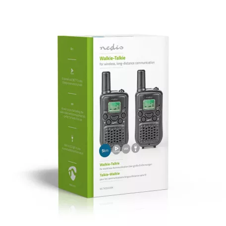 Walkie-Talkie szett | 2 Kézibeszélő | Legfeljebb 5 km | Frekvencia csatornák: 8 | PTT / VOX | Max. 2.5 óráig | Fekete