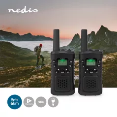   Walkie-Talkie szett | 2 Kézibeszélő | Legfeljebb 6 km | Frekvencia csatornák: 8 | PTT / VOX | Max. 3 óráig | Fejhallgató kimenet | 2 Fejhallgató | Fekete