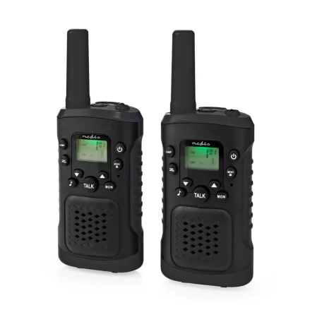 Walkie-Talkie szett | 2 Kézibeszélő | Legfeljebb 6 km | Frekvencia csatornák: 8 | PTT / VOX | Max. 3 óráig | Fejhallgató kimenet | 2 Fejhallgató | Fekete