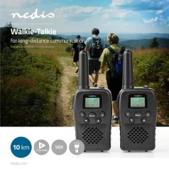   NEDIS EXTREME 10BK Walkie-Talkie szett | 2 Kézibeszélő | Legfeljebb 10 km | Frekvencia csatornák: 8 | PTT / VOX | Max. 3 óráig | Fekete