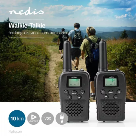 NEDIS EXTREME 10BK Walkie-Talkie szett | 2 Kézibeszélő | Legfeljebb 10 km | Frekvencia csatornák: 8 | PTT / VOX | Max. 3 óráig | Fekete