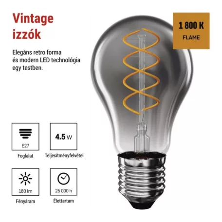 LED izzó DECO SMOKED A60 / E27 / 4,5 W (19 W) / 180 lm / flame