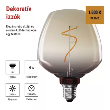LED izzó DECO S123/ E27 / 4 W (16 W) / 150 lm / flame