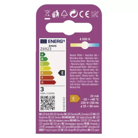 LED hűtőszekrény izzó ST26 / E14 / 2,3 W (25 W) / 255 lm / természetes fehér