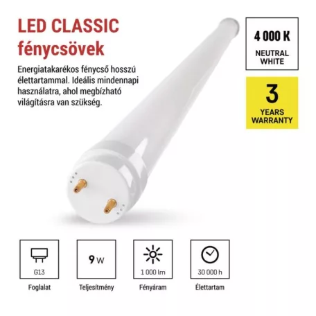 LED Fénycső T8 9 W 1000 lm 60 cm, természetes fehér 25 db
