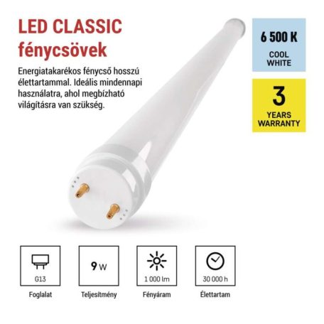 EMOS LED Fénycső T8 9 W 1 000 lm 60 cm, Hideg fehér 25 db.