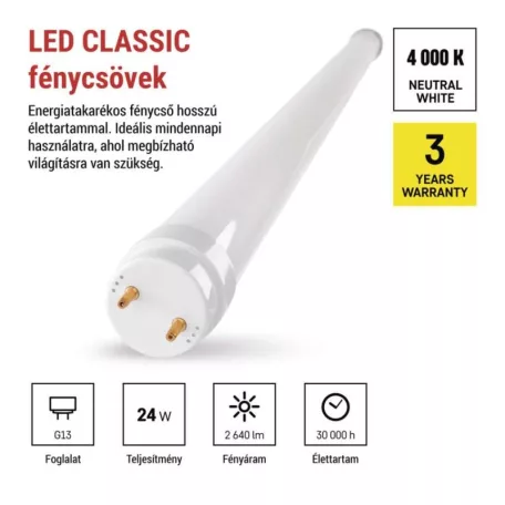LED Fénycső T8 24 W 2 460 lm 150 cm, természetes fehér