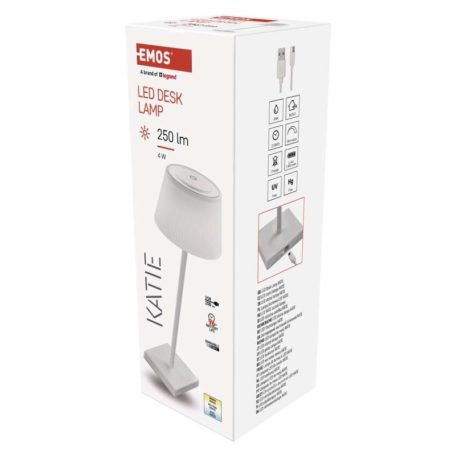 EMOS Katie LED asztali lámpa, újratölthető, fehér