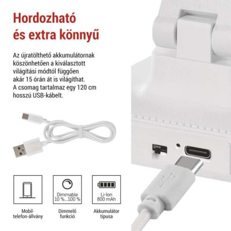 EMOS Amy LED asztali lámpa, újratölthető, fehér