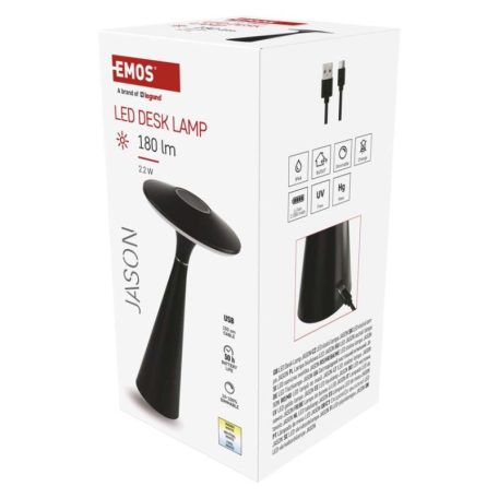 EMOS Jason LED asztali lámpa, újratölthető, fekete