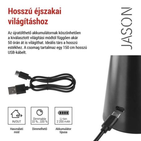 EMOS Jason LED asztali lámpa, újratölthető, fekete