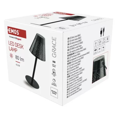 EMOS Grace LED asztali lámpa, újratölthető, fekete