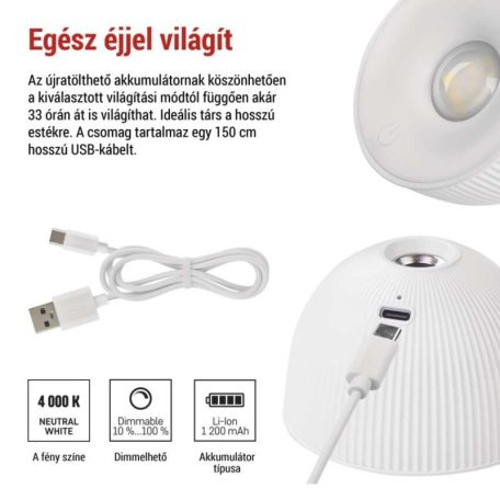 EMOS Sophie LED asztali lámpa, újratölthető, fehér