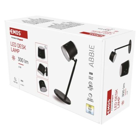 EMOS Abbie LED asztali lámpa, újratölthető, fekete