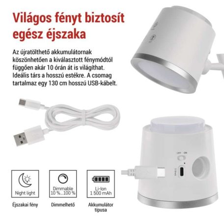 EMOS Abbie LED asztali lámpa, újratölthető, fehér