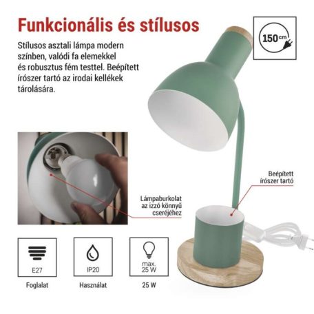 EMOS Poppy asztali lámpa E27 IP20, zöld