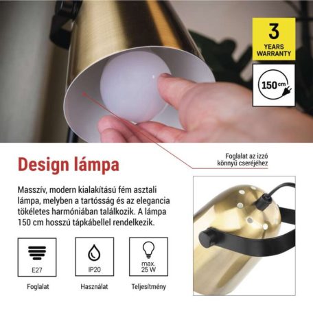 EMOS Nina asztali lámpa E27 IP20, arany