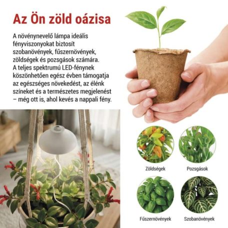 LED növénynevelő lámpa, teljes spektrum, 15 LED, beltéri, időzítővel