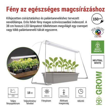 LED növénynevelő lámpa palántaneveléshez, teljes spektrum, 28 LED, időzítővel