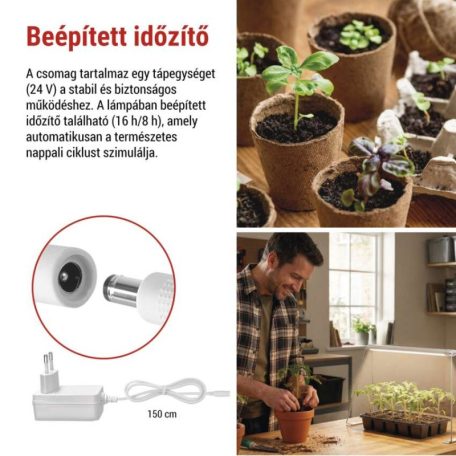 LED növénynevelő lámpa palántaneveléshez, teljes spektrum, 28 LED, időzítővel