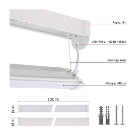 LED lineáris lámpatest PANO 50W, semleges fehér