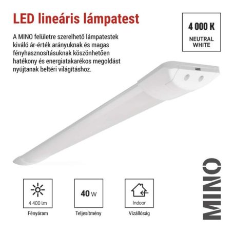 LED lineáris lámpatest MINO 40W, semleges fehér