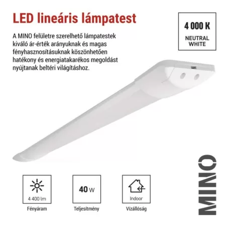LED lineáris lámpatest MINO 40W, semleges fehér