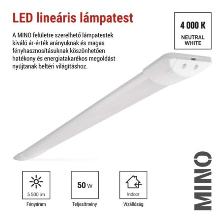 LED lineáris lámpatest MINO 50W, semleges fehér